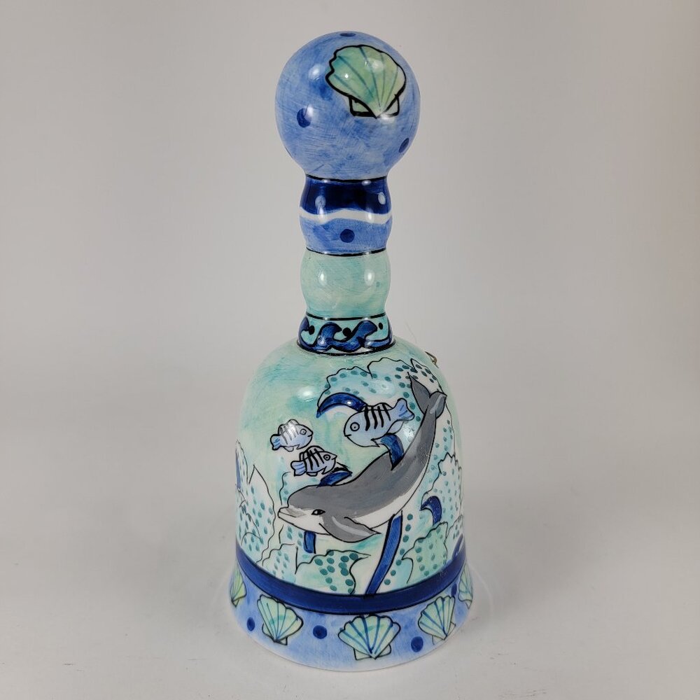 Dolphin Fish Bell Blue Green Ceramic Hand Painted American Gift Collector Series